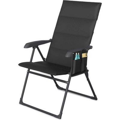 Black-Premium Reclining Garden Chair 6 Position Folding Sun Lounger Padded from B&Q
