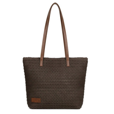 Brown-Womens Beach Bag Straw Tote Bag Woven Summer Handbag Large Shoulder Bag With Zip from B&Q