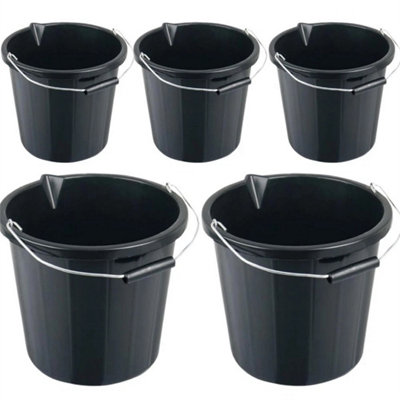 5X-Black Bucket 3 Gallon Builders Buckets 14 Litre Strong Plastic from B&Q