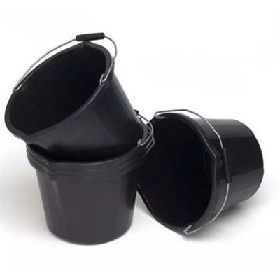 3X-Black Bucket 3 Gallon Builders Buckets 14 Litre Strong Plastic from B&Q