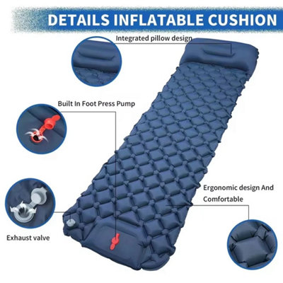 Navy Blue Inflatable Camping Mat Self Inflating Sleeping Mattress from B&Q