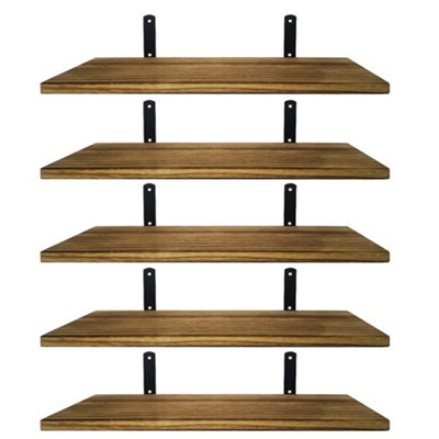 5 Piece Rustic Wooden Floating Shelves Wall Mounted Home Display Storage Shelf from B&Q