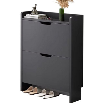 2 Drawer Wooden Shoe Rack Freestanding Cupboard Hallway Footwear Storage Organiser from B&Q