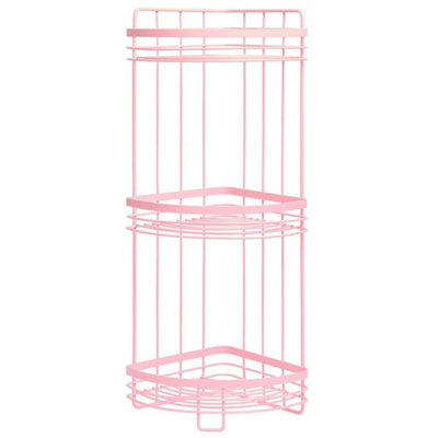  - Pink 3 Tier Shower Caddy Bathroom Organiser Plastic Freestanding Corner Shelf