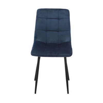  - Set Of 4 Blue Plush Velvet Padded Dining Chairs With Metal Legs Home Furniture