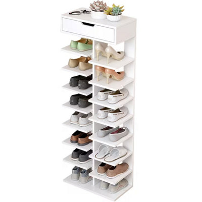 9 Tier Freestanding Shoe Rack Narrow Wooden Shelf Footwear Storage Organizer Cabinet from B&Q