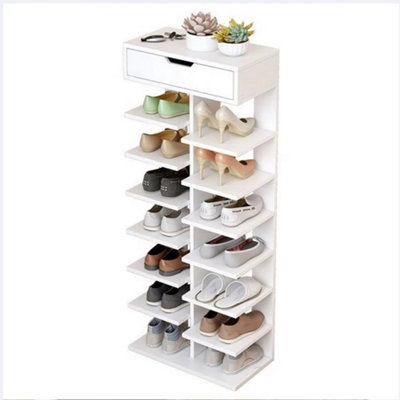 8 Tier Freestanding Shoe Rack Narrow Wooden Shelf Footwear Storage Organizer Cabinet from B&Q