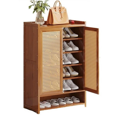 Double Rattan Doors Wooden Shoe Cabinet Freestanding Footwear Storage Cupboard Rack from B&Q