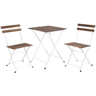  - 3Pcs Outdoor Garden Wooden & Metal Furniture Foldable Table & Foldable Chairs