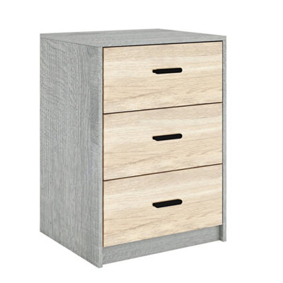  - Oak Modern Ash Grey 3 Drawer Bedside Table Nightstand Drawers Bedroom Furniture
