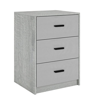  - Cool Grey Modern Ash Grey 3 Drawer Bedside Table Nightstand Drawers Bedroom Furniture