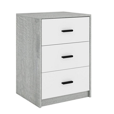  - White Modern Ash Grey 3 Drawer Bedside Table Nightstand Drawers Bedroom Furniture
