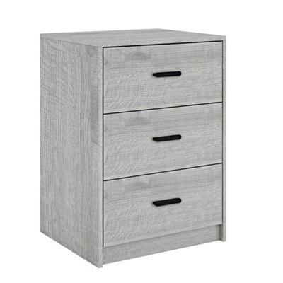  - Ash Grey  Modern Ash Grey 3 Drawer Bedside Table Nightstand Drawers Bedroom Furniture