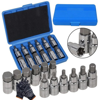 12Pcs Metric Hex Bit Socket Set 1/2 Inch Drive 5-22mm from B&Q