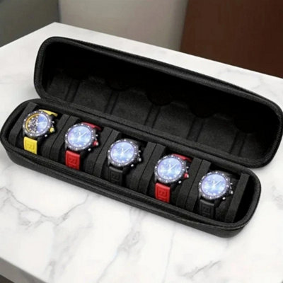  - 5 Slot Portable Watch Roll Travel Storage Display Case