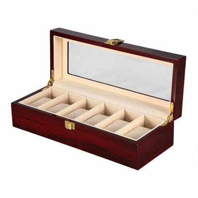 6-Grid Wooden Watch Jewellery Display Box Organizer from B&Q