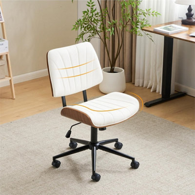  - White Pu Leather Armless Swivel Office Computer Chair