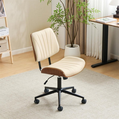  - Khaki Pu Leather Armless Swivel Office Computer Chair