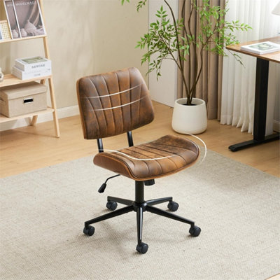  - Brown Pu Leather Armless Swivel Office Computer Chair