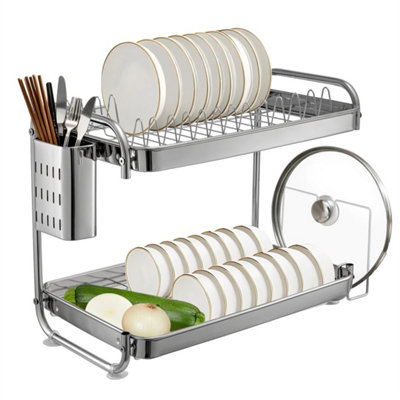 2-Tier Stainless Steel Dish Rack With Cutlery Holder from B&Q