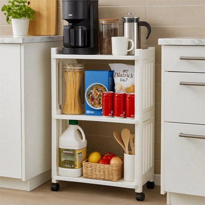  - 3-Tier White Storage Trolley Kitchen Bathroom Laundry