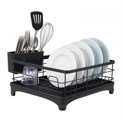 Black Dish Drainer Rack Dish Rack For Kitchen Counter Features Drip Tray from B&Q