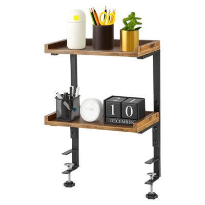 2-Tier Clamp On Desk Rack Desk Shelf Sturdy Brown Wood Shelving Unit from B&Q