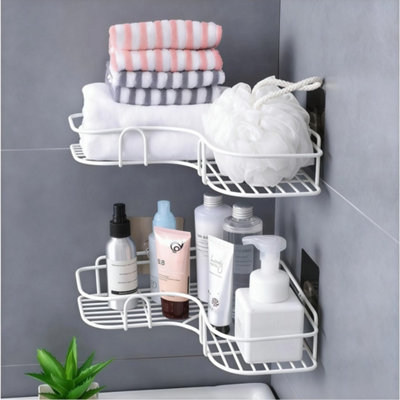 2X White Organiser Storage Rack Corner Shower Caddy Self Adhesive Bathroom Shelf from B&Q