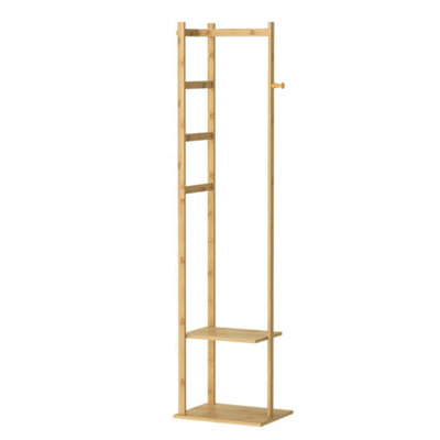  - Versatile Bamboo Coat Stand Corner Clothes Rack Garment Shelf Hanging Rail Hooks