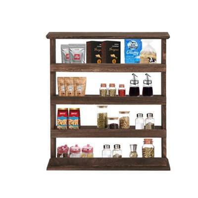 Multi-Tier Wooden Spice Rack Desktop Wall Hanging Shelf For Kitchen Cabinet Door