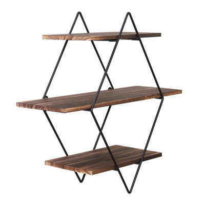 3 Tier Wood Floating Shelves Farmhouse Hanging Display Shelf Artistic Wall Rack from B&Q