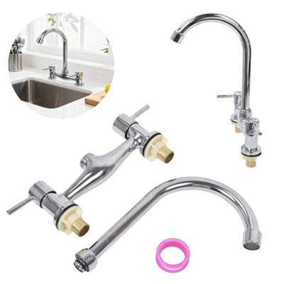  - Modern Dual Lever Chrome Kitchen Sink Mixer Taps 2 Hole Deck Mounted Tap Faucet