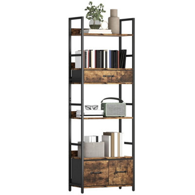 Industrial Bookshelf With 4 Shelves And 3 Fabric Drawers Rustic Brown from B&Q