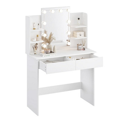 Led Lights Dressing Table With 2 Drawers & Open Shelves Vanity Table Makeup Desk from B&Q