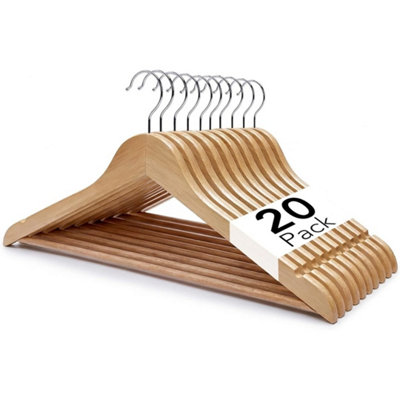 20 X Wooden Coat Hangers Suit Garments Clothes Wood Hanger Trouser Bar Set from B&Q
