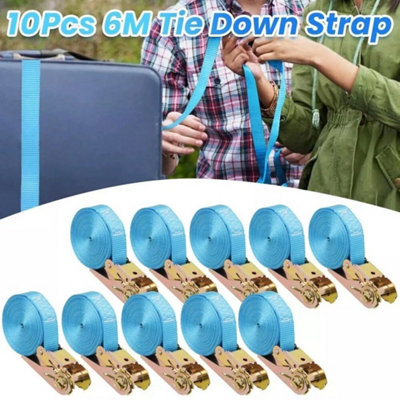 Blue 10Pcs  6Mx25mm Ratchet Lashing Straps 800Kg Capacity from B&Q