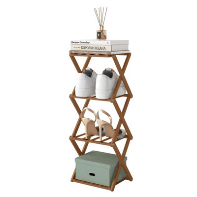 Brown 4-Tier Bamboo Shoe Rack Space Saving Corner Shelf from B&Q