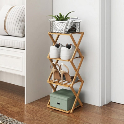 Wood 4-Tier Bamboo Shoe Rack Space Saving Corner Shelf from B&Q