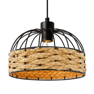 Black 25Cm Retro Rattan Style Woven Lampshade from B&Q