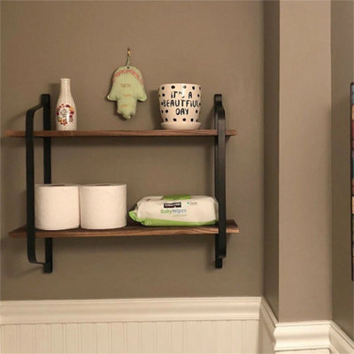 Wooden Floating Wall Shelf Rustic Industrial Pipe Storage from B&Q