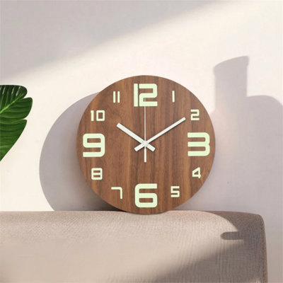 12" Round Wooden Wall Clock Silent Luminous Glow from B&Q