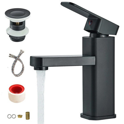  - Black Waterfall Bathroom Sink Mixer Tap With Waste
