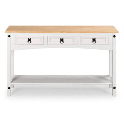  - White 3-Drawer Console Table Solid Pine Wax