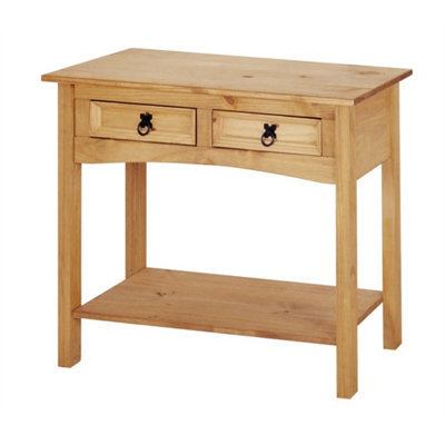  - 2 Drawer Hall Table Solid Mexican Pine Waxed