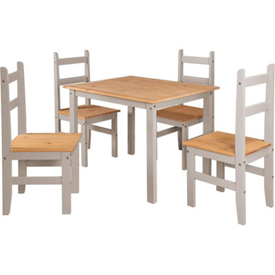  - Grey 4 Seater Solid Pine Dining Table With Chairs