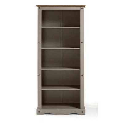Grey Wax 5 Shelf Solid Pine Bookcase from B&Q