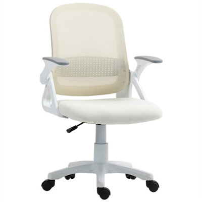 White Ergonomic Swivel Chair Flip-Up Armrests