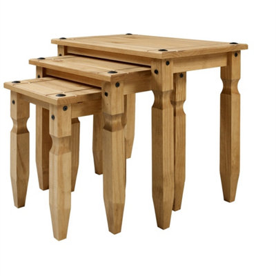  - 3 Nest Tables Solid Pine Mexican Side End Lamp