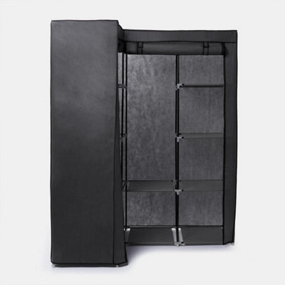  - Corner Wardrobe Fabric Clothing Hanging Rail Bedroom Organiser 2 Door Home Decor