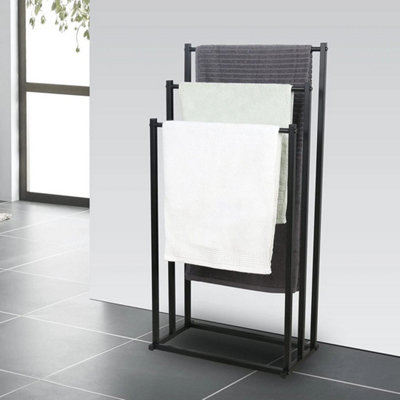  - 3 Tier Freestanding Towel Rail Stand Black Bathroom Storage Rack